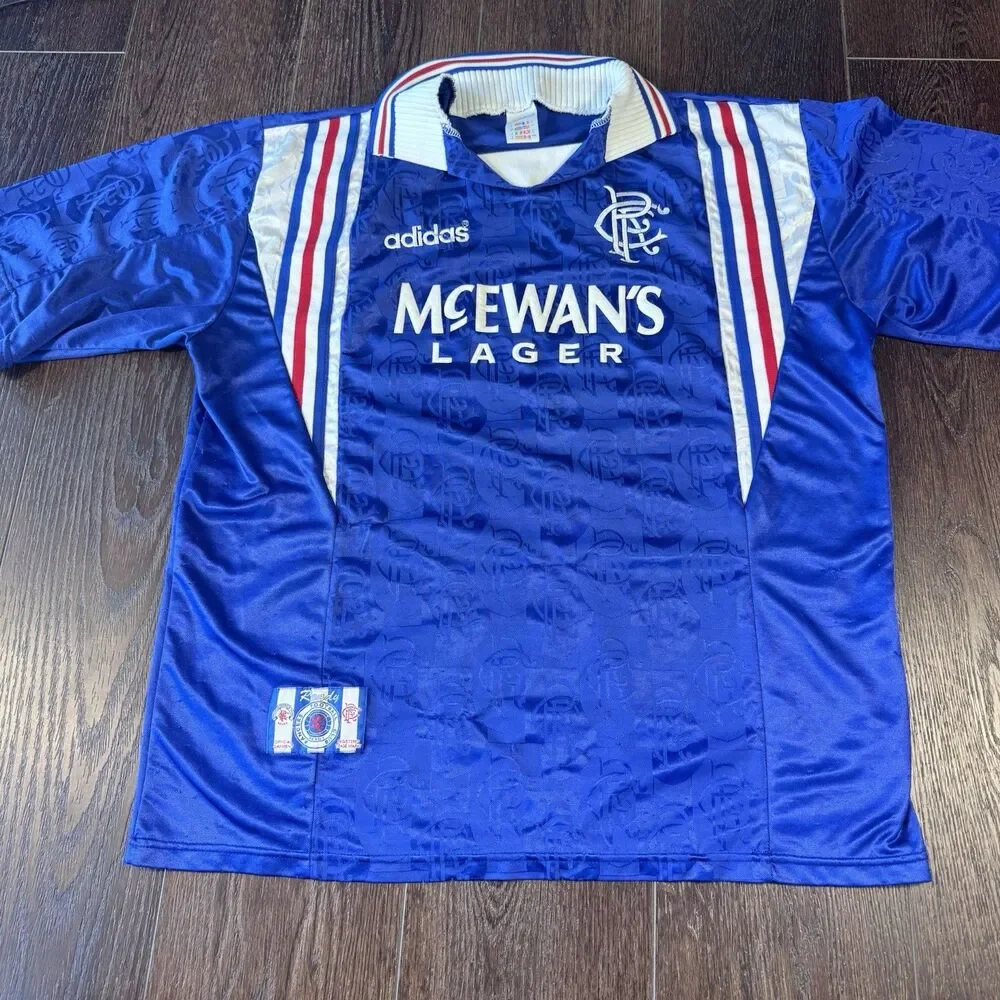 Vintage 1996 / 97 Adidas Rangers FC Home Jersey Shirt Soccer Football Sz XL READ